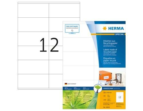 Herma Universaletiketten Recycling 10828 1200 Etiketten, A4, 100 Blatt, 105 x 48 mm