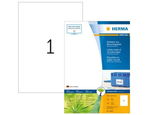 Herma Universaletiketten Recycling 10833 100 Etiketten, A4, 100 Blatt, 210 x 297 mm