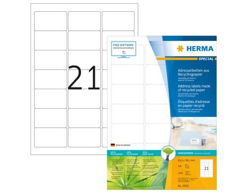 Herma Universaletiketten Recycling 10822 2100 Etiketten, A4, 100 Blatt, 63.5x38.1mm