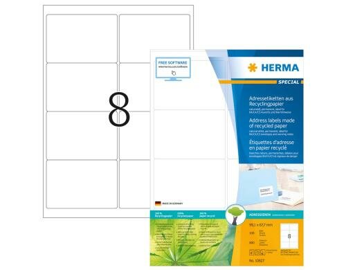 Herma Universaletiketten Recycling 10827 800 Etiketten, A4, 100 Blatt, 99.1x67.7mm