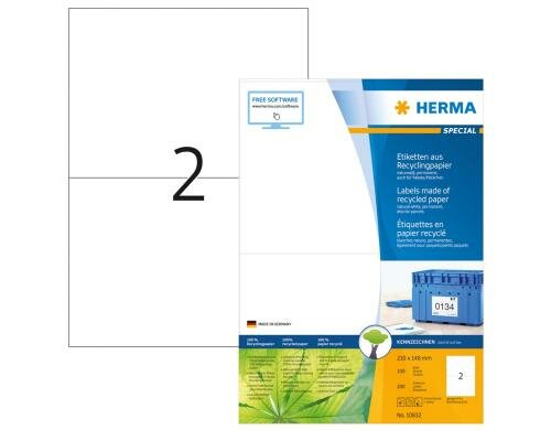Herma Universaletiketten Recycling 10832 200 Etiketten, A4, 100 Blatt, 210x148mm