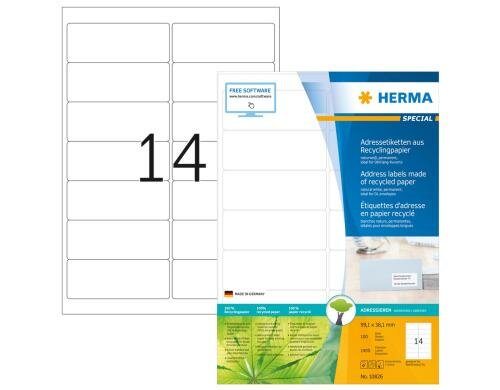 Herma Universaletiketten Recycling 10826 1400 Etiketten, A4, 100 Blatt, 99.1x38.1mm
