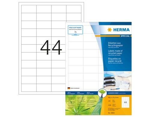 Herma Universaletiketten Recycling 10821 4000 Etiketten, A4, 100 Blatt, 48.3x25.4mm