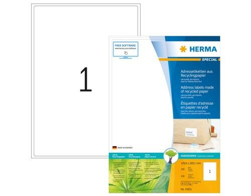 Herma Universaletiketten Recycling 10831 100 Etiketten, A4, 100 Blatt,199.6x289.1mm