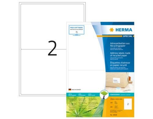 Herma Universaletiketten Recycling 10830 200 Etiketten, A4, 100 Blatt,199.6x143.5mm