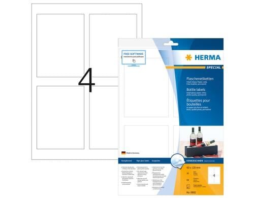 Herma Flaschenetiketten 8882 90x120mm 40 Etiketten, 10 Blatt