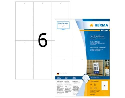 Herma Textil- und Hängeetiketten 8047 600 Anhänger, 100 Blatt, 70 x 148.5 mm
