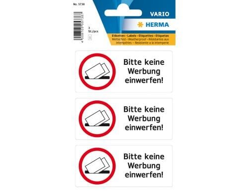 Herma Hinweisetiketten: Keine Werbung 3 Stück, wetterfest