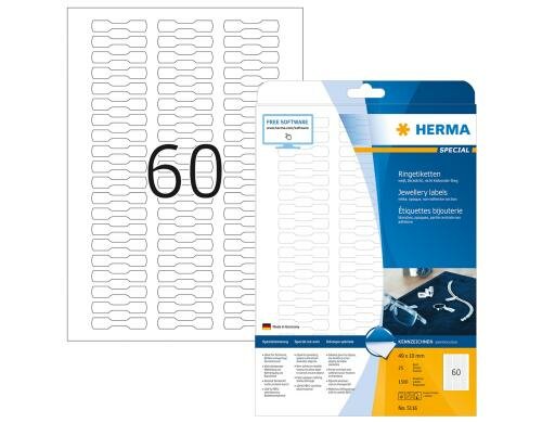 Herma Textil- und Hängeetiketten 49x10 mm 1500 Etiketten, A4, 25 Blatt