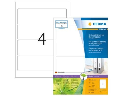 Herma Ordneretiketten Recycling 10835 700 Etiketten, A4, 100 Blatt, 192x61mm