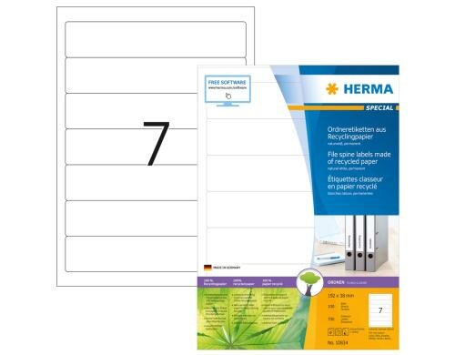Herma Ordneretiketten Recycling 10834 700 Etiketten, A4, 100 Blatt, 192x38mm
