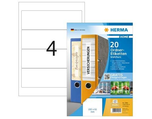 Herma Ordneretiketten 12901 192 x 61 mm 20 Etik., 5 Blt., abgerund., ablösbar., we