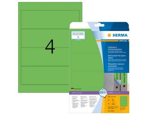 Herma Ordneretiketten 10169 192 x 61 mm 80 Etik., 20 Blt., abgerund., ablösb.grün