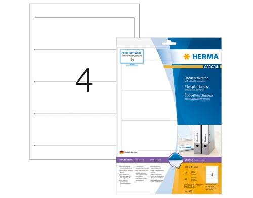 Herma Ordneretiketten 8621 192 x 61 mm 40 Etik., 10 Blt., abgerund., perm., we