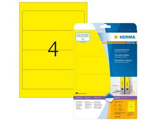 Herma Ordneretiketten 5096 192 x 61 mm 80 Etik., 20 Blt., abgerund., perm. Gelb