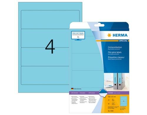 Herma Ordneretiketten 5098 192 x 61 mm 80 Etik., 20 Blt., abgerund., perm. Blau