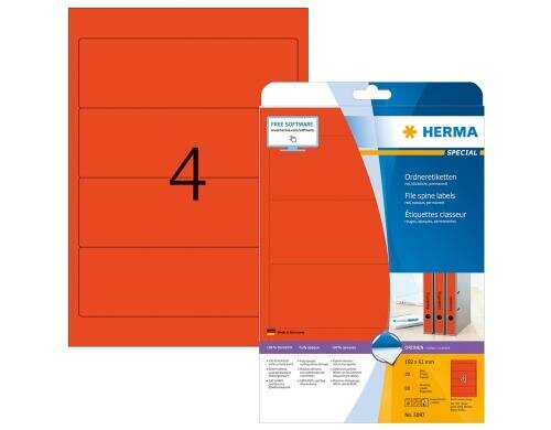 Herma Ordneretiketten 5097 192 x 61 mm 80 Etik., 20 Blt., abgerund., perm. Rot