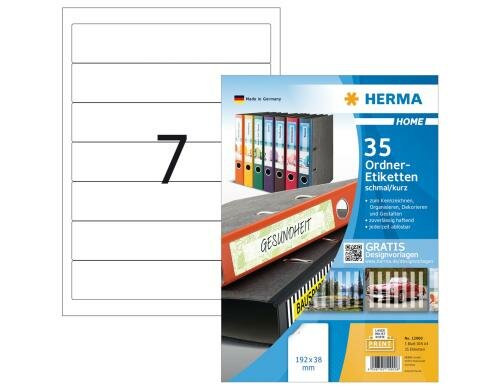 Herma Ordneretiketten 12900 192x38 mm 35 Etik., 5 Blt., abgerund., ablösb., we