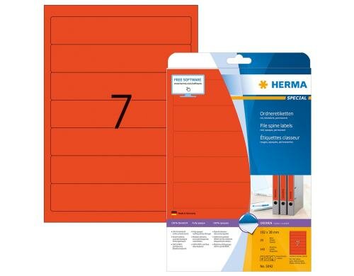 Herma Ordneretiketten 5092 192 x 38 mm 140 Etik., 20 Blt., abgerund., perm., Rot