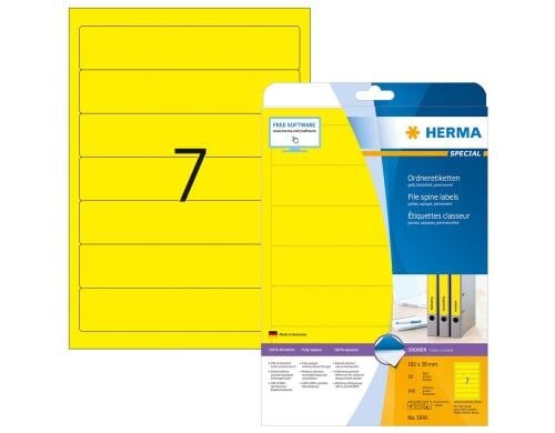 Herma Ordneretiketten 5091 192 x 38 mm 140 Etik., 20 Blt., abgerund., perm., Gelb