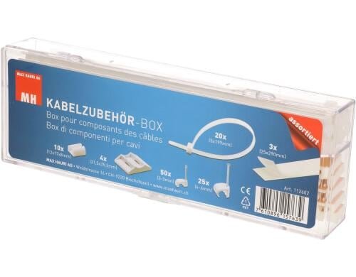 Max Hauri Kabel Zubehör Set mit Kabelbinder, Nagelbriden, Klettband