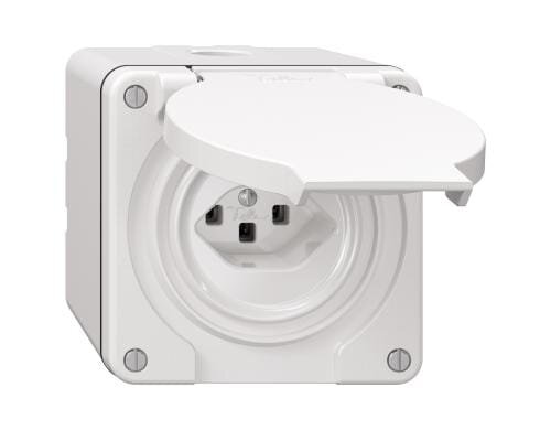 Feller NEVO Steckdose 1xT23 nass, NAP weiss, mit Steckklemmen, IP55