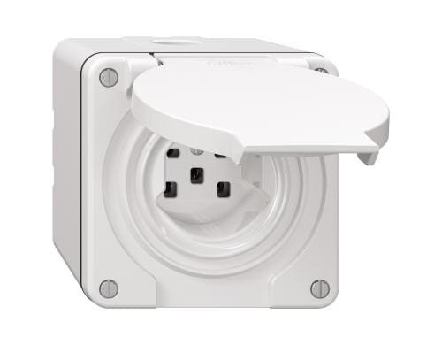 Feller NEVO Steckdose 1xT25 NAP Nass, weiss, mit Steckklemmen, IP55