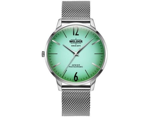 Welder Slim Watch 42 Mesh silber, grünes Glas