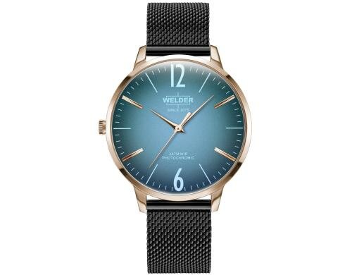 Welder Slim Watch 36 Mesh schwarz, grünes Glas