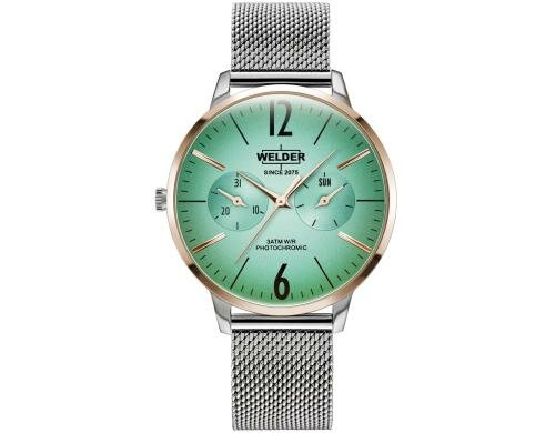 Welder Slim Watch 36 Mesh silber, grünes Glas