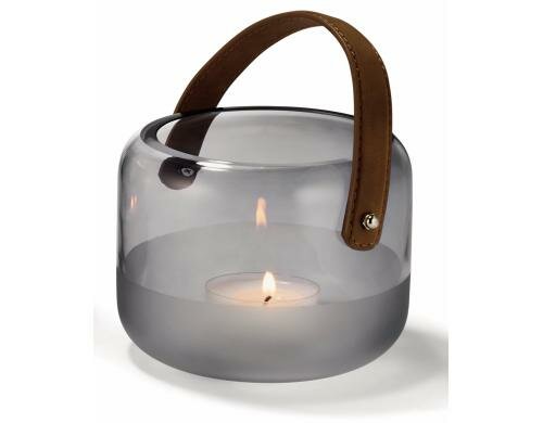 Philippi Windlicht Marlon S mundgeblasen, Leder, H: 11.5cm