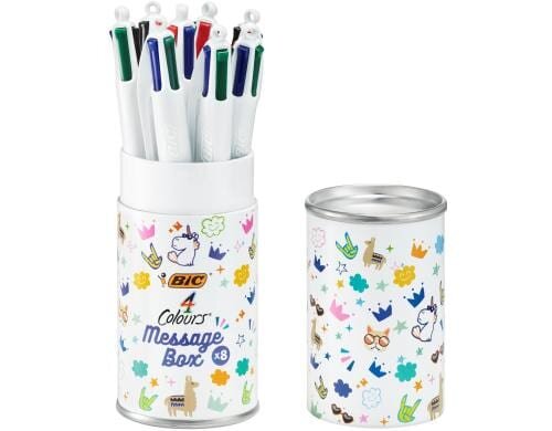 Bic Message Box mit 4 Colour Kugelschreiber 1.0mm, assortiert, Geschenkbox à 8 Stifte