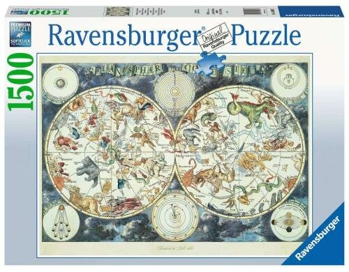 Puzzle Weltkarte mit fant.Tierw. 1500 Teile