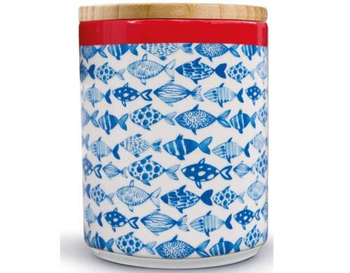 Remember Porzellandosen Fish mit Bambusdeckel, H:16cm, D:12.5cm