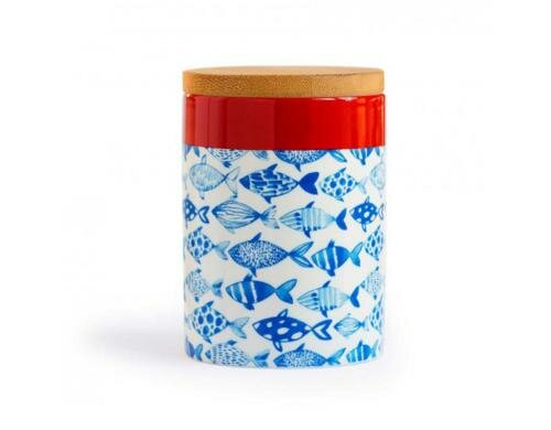 Remember Porzellandosen Fish klein mit Bambusdeckel, H:11cm, D:7.7cm