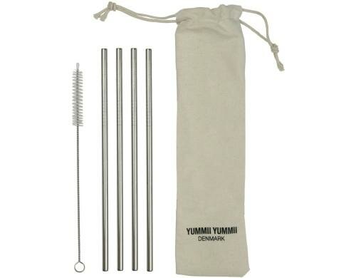 Yummii Yummii Stahlstrohhalme gerade 4 Stück à 21cm, inkl. Reinigungsbürste