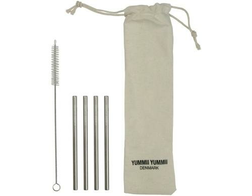 Yummii Yummii Stahlstrohhalme Cocktail 4 Stück à 12.5cm, inkl. Reinigungsbürste