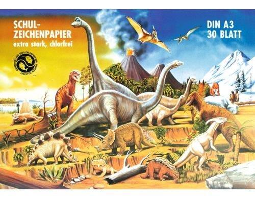 URSUS Zeichenblock Dinosaurier A3 30 Blatt, 120g, weiss