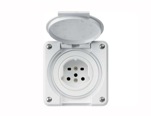 Hager Robusto Steckdose 1xT25, NUP weiss, Komplettset mit Rahmen