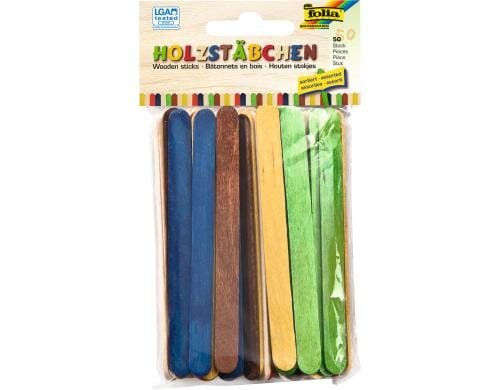 Folia Holzstäbchen Sortiert 50 Stück 50 Stück (25 Natur/25 Farbig)