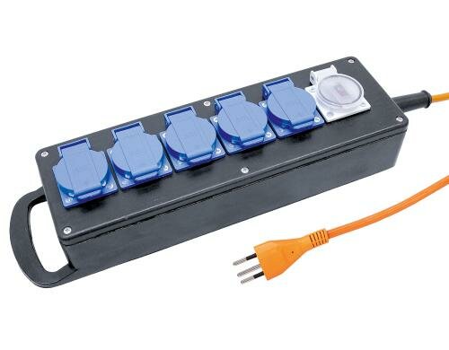 STEFFEN STEBA Gummi Steckerleiste 5xT13 schwarz, mit Schalter, 3m Kabel 3x1.5 mm2