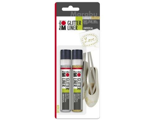 Marabu Liner Glitter 2er-Set, Glittergold, Glittersilber