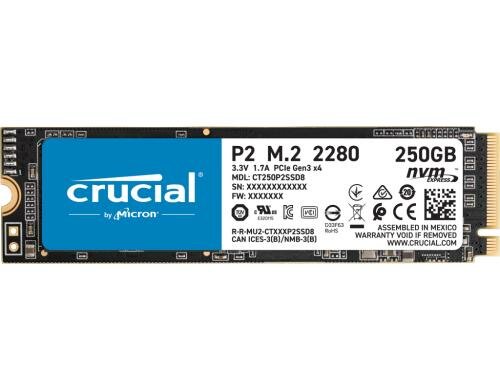 Crucial SSD P2 250GB, M.2 NVMe PCIe Gen3 x4 lesen 2100MB/s, schreiben 1150MB/s, m2_2280