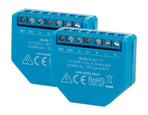 Shelly 1L WiFi-Switch, 2er Set WLAN Schaltaktor, kein Neutralleiter nötig