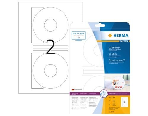 Herma CD-Etiketten 5079 weiss 50 Etiketten, 25 Blatt, Loch gross