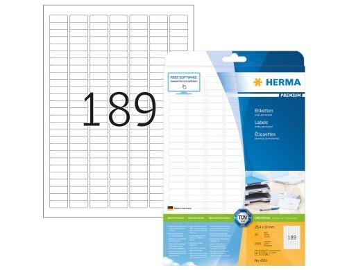 Herma Premium-Etiketten 4333 25.4 x 10 mm 4725 Etiketten, 25 Bl., permanent