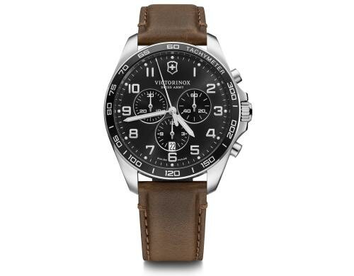 Victorinox Fieldforce Classic Chrono Ø42, black D, black B, brown lea strap
