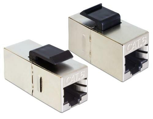 Delock Keystone Modul RJ45 > RJ45 Buchse-Buchse, chrom, Cat.6, 25 Stück