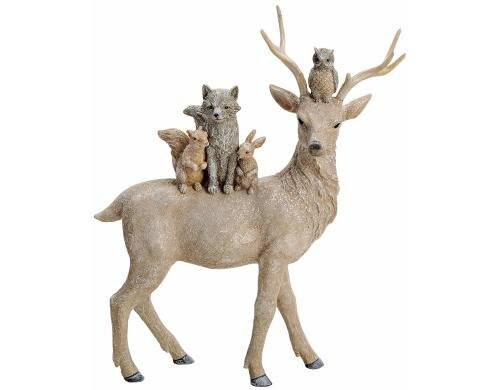 G. Wurm  Hirsch mit Waldtieren, Beige mit Glitter (B/H/T) 28x35x10 cm