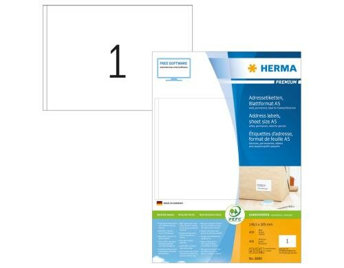 Herma Premium-Etiketten A5 8690 14.85x20.5 400 Etiketten, 400 Bl., permanent
